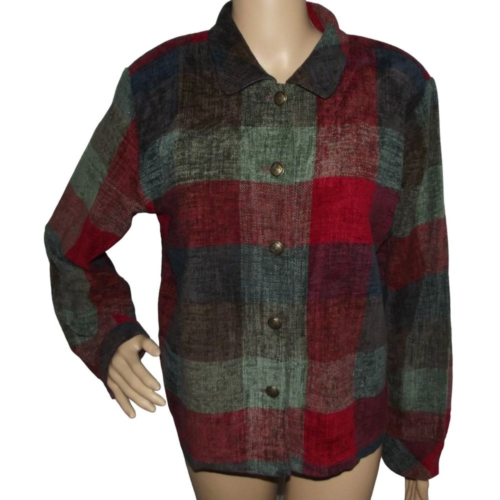 Christopher Banks Size Medium Burgundy Blue Green Brown Plaid Jacket blazer coat